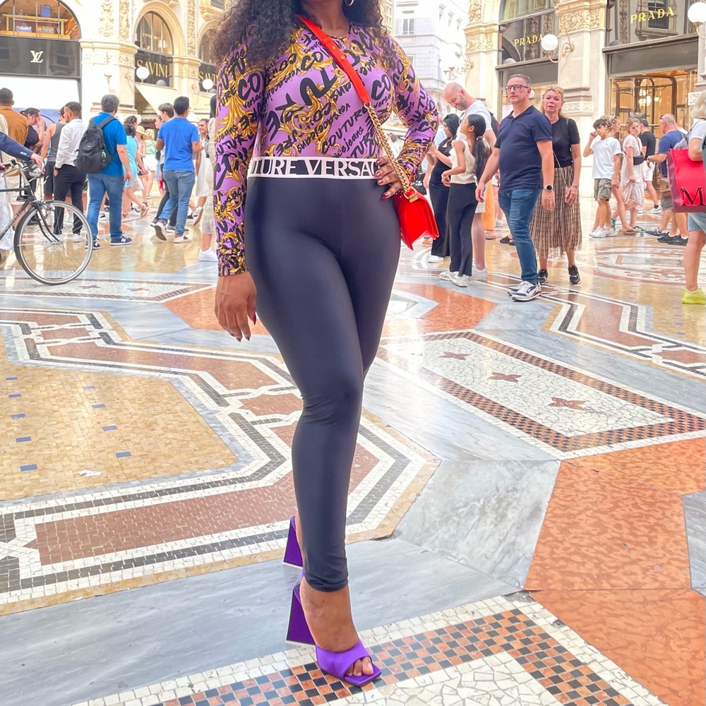 Versace Couture Black Leggings with branded band